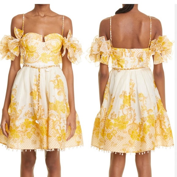 Zimmermann postcard cold shoulder silk & linen mini dress NWT AU 1 US 4-6 Rare